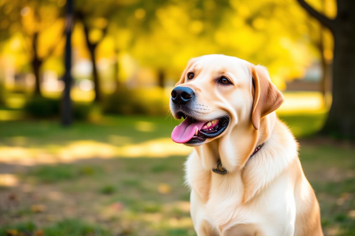 Labrador Retriever dorado adulto en el parque