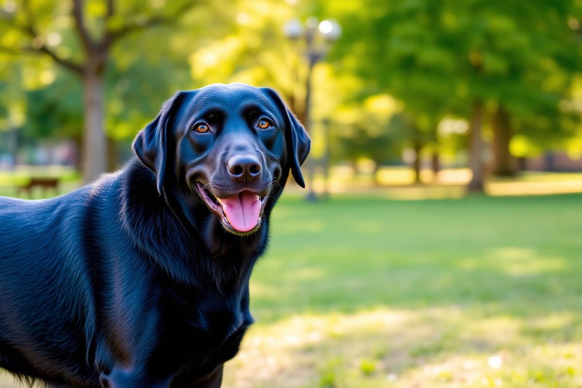 Labrador Retriever negro adulto en el parque
